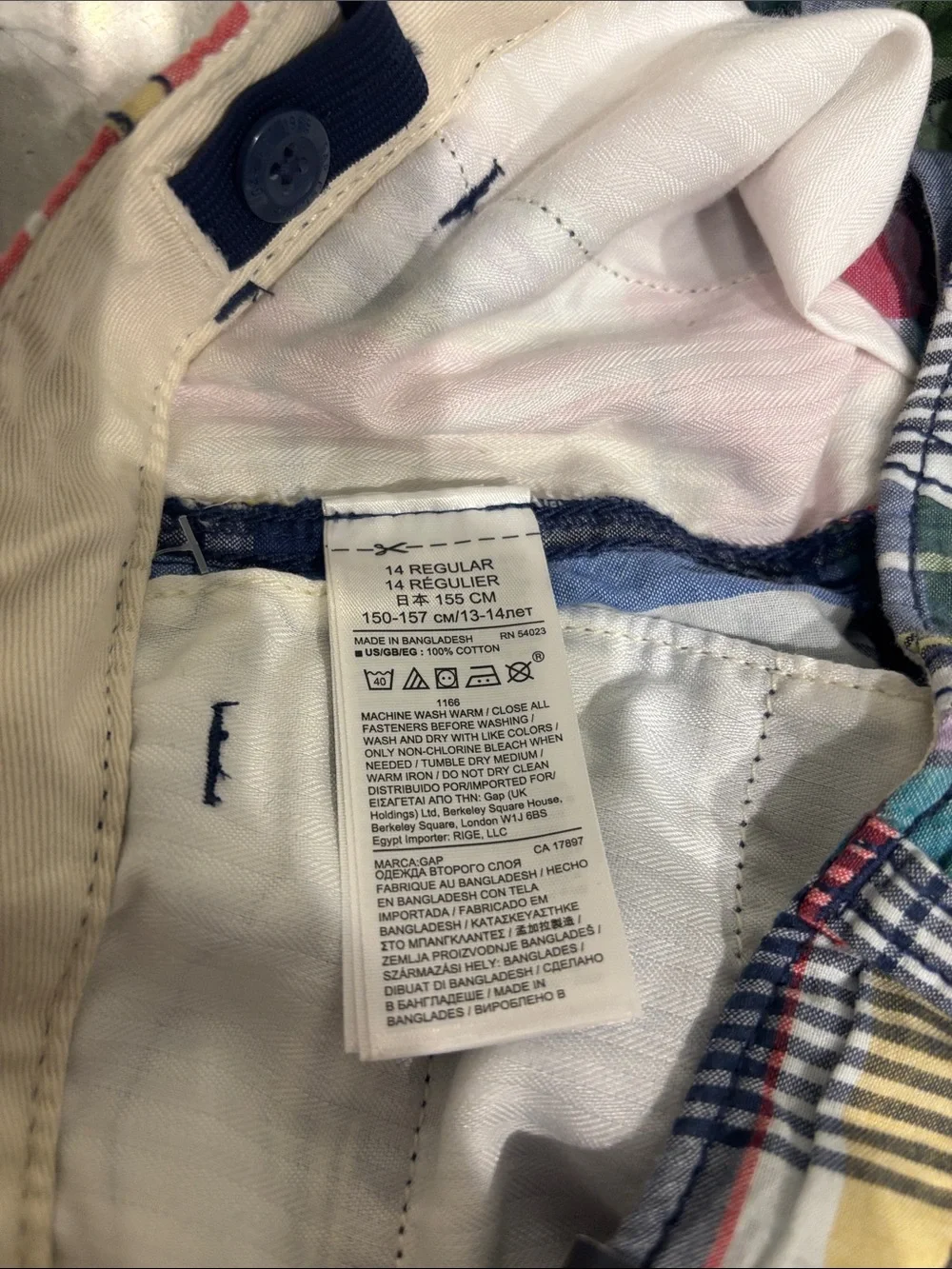 NWT Gap Kids Multi-Color Plaid Patchwork Shorts Size 14 Regular